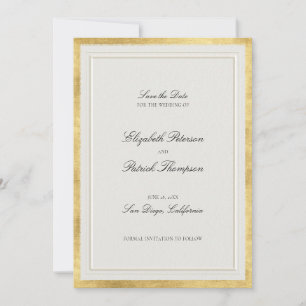 Formal Modern Classic Faux Gold Ecru Wedding Save The Date