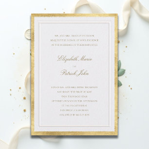 Formal Modern Classic Faux Gold Pearl Wedding Invitation