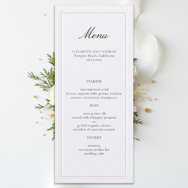 Formal Modern Classic Frame Pearl Elegant Wedding Menu (formal wedding menu modern classic pearl white double frame calligraphy)