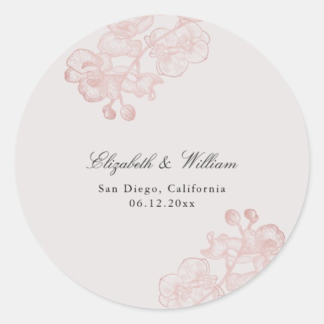 Formal Modern Classic Orchid Burnt Orange Wedding Classic Round Sticker (Front)