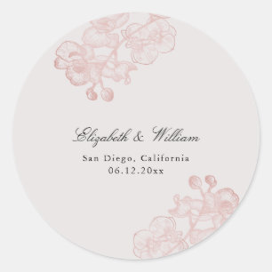 Formal Modern Classic Orchid Burnt Orange Wedding Round Sticker