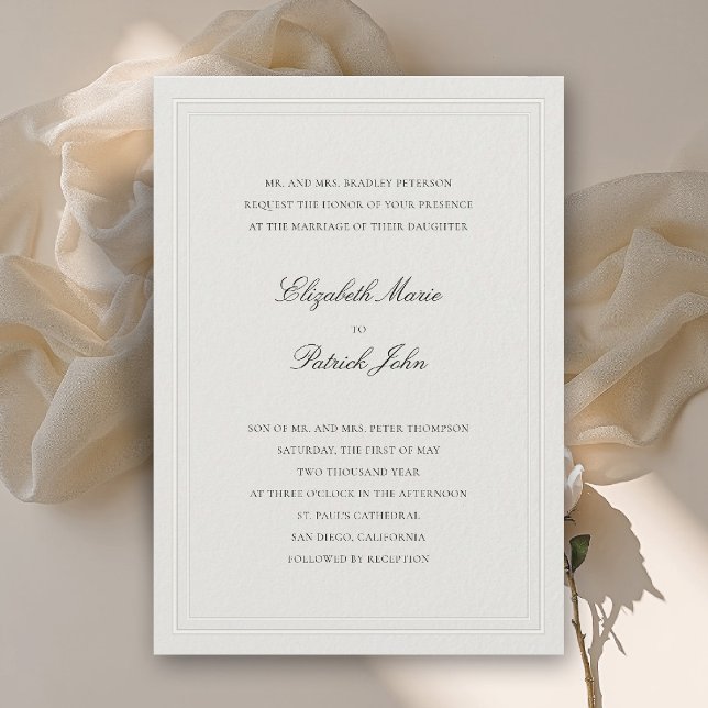 Formal Modern Classic Tandem Frame Ecru Wedding Invitation (formal wedding invitation modern classic double frame elegant ecru calligraphy parents host)