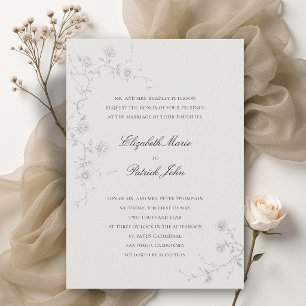Formal Modern Classic Wild Roses Art Ecru Wedding Invitation