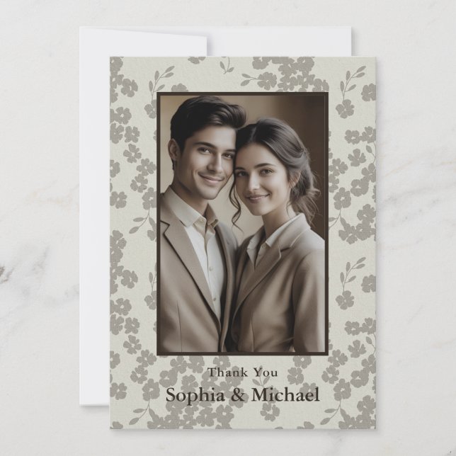 Formal Modern Floral Wedding Thank You Card Grey (Front)