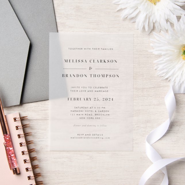 Formal Modern Minimalist Black Typography Wedding Vellum Invitations (Wedding)