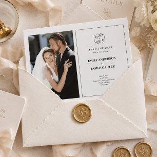 Formal Modern Photo wedding Monogram initial Save The Date
