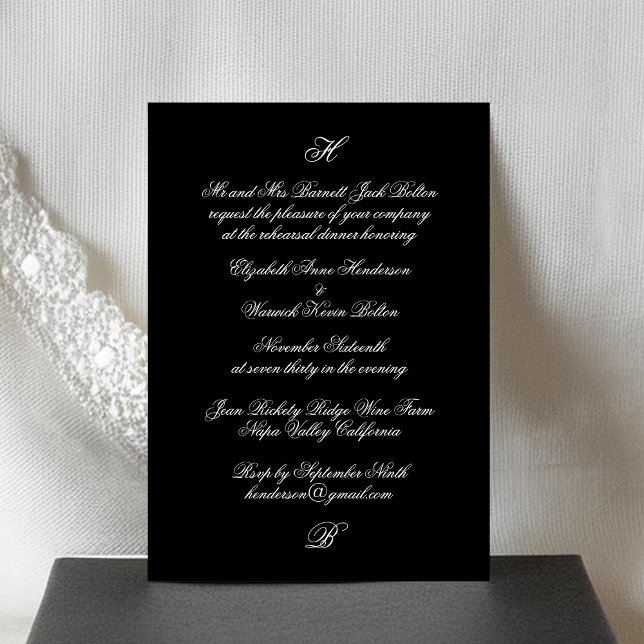 Formal Monogram Black Wedding Rehearsal Dinner Invitation (Creator Uploaded)