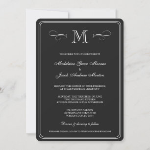 Formal Monogram Black & White Wedding Invitation