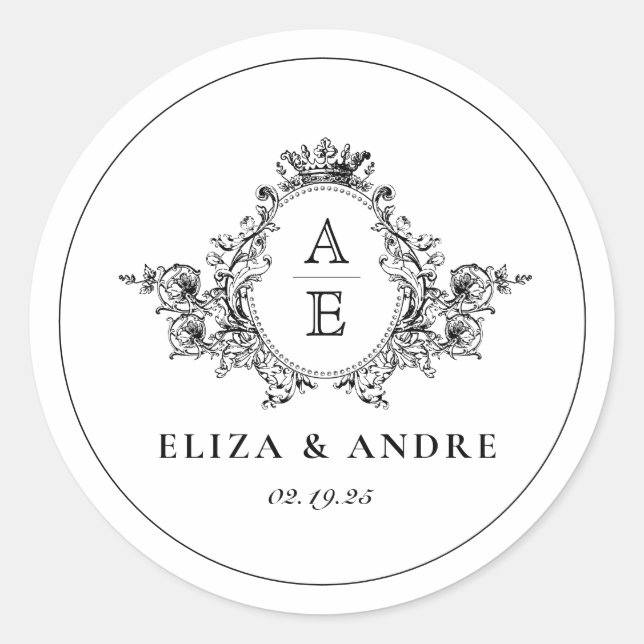 Formal Monogram Crest Custom Wedding Classic Round Sticker (Front)