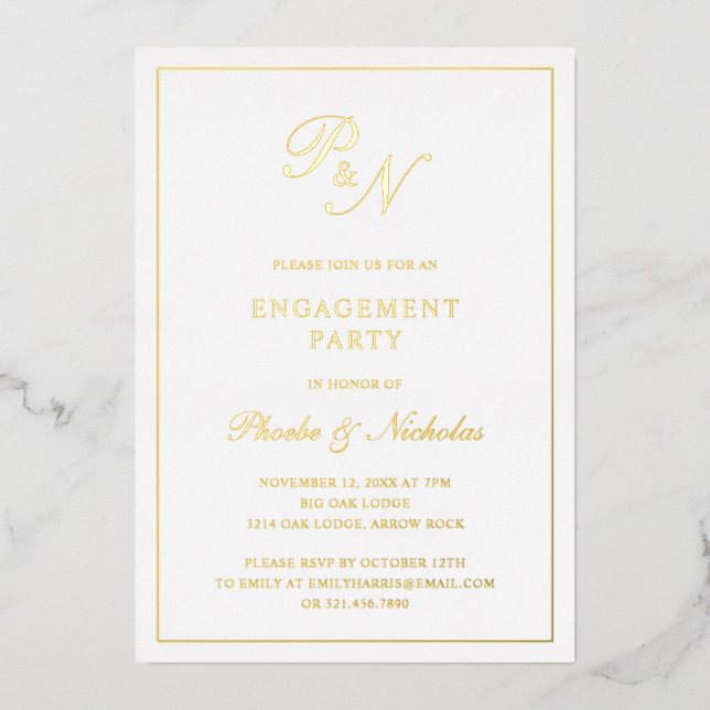 Formal Monogram Elegant Engagement Party Gold (Front)