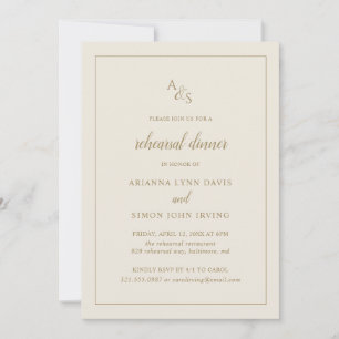 Formal Monogram Gold Ivory Rehearsal Dinner Invitation