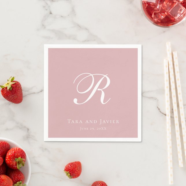 Formal Monogram Pink Dusty Rose Elegant Wedding Napkin (Insitu)