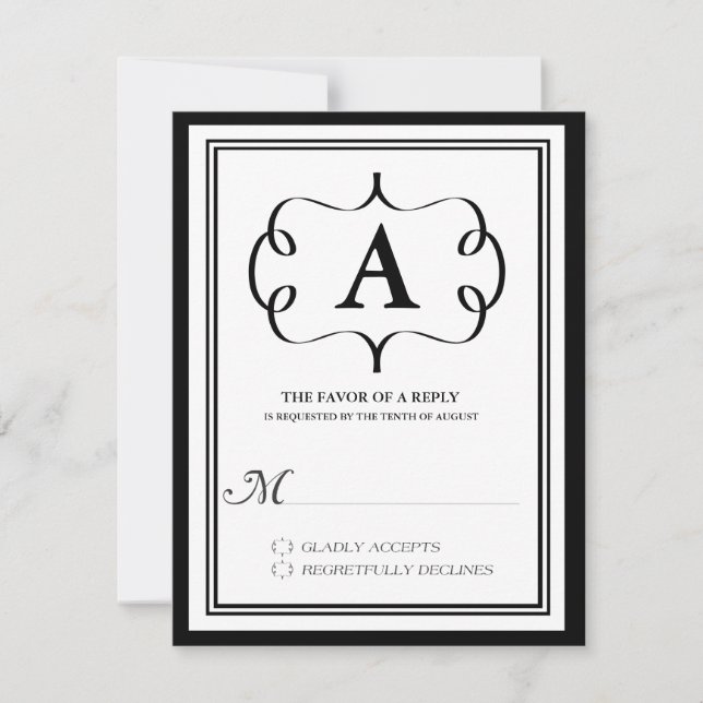 Formal Monogram RSVP Card in Black (Front)