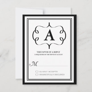Formal Monogram RSVP Card in Black