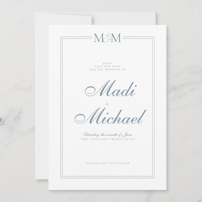 Formal Monogram Save The Date Card (Front)