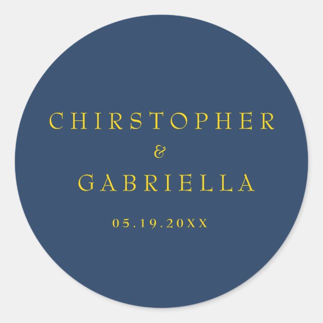 Formal Navy and Gold Simple Wedding Classic Round Sticker (Front)