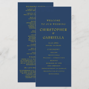 Formal Navy and Gold Simple Wedding Program