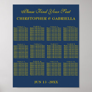 Formal Navy and Gold Simple Wedding Seating Chart