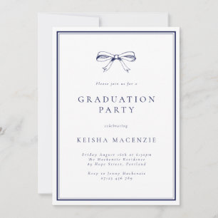 Formal Navy Blue Bow Photo Graduation Party Invitation