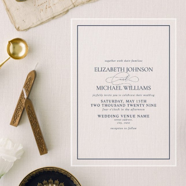 Formal Navy Blue Classic Script Wedding Acrylic Invitations (Creator Uploaded)