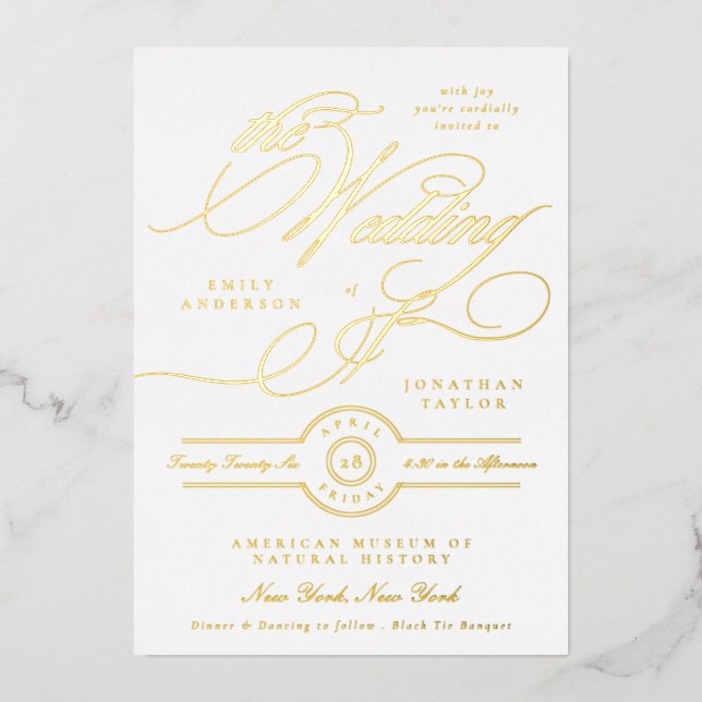 Formal Navy Blue Elegant Gold Calligraphy Wedding (Front)