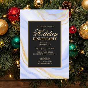 Formal Navy Blue Glam FAUX Marble Holiday Dinner  Invitation