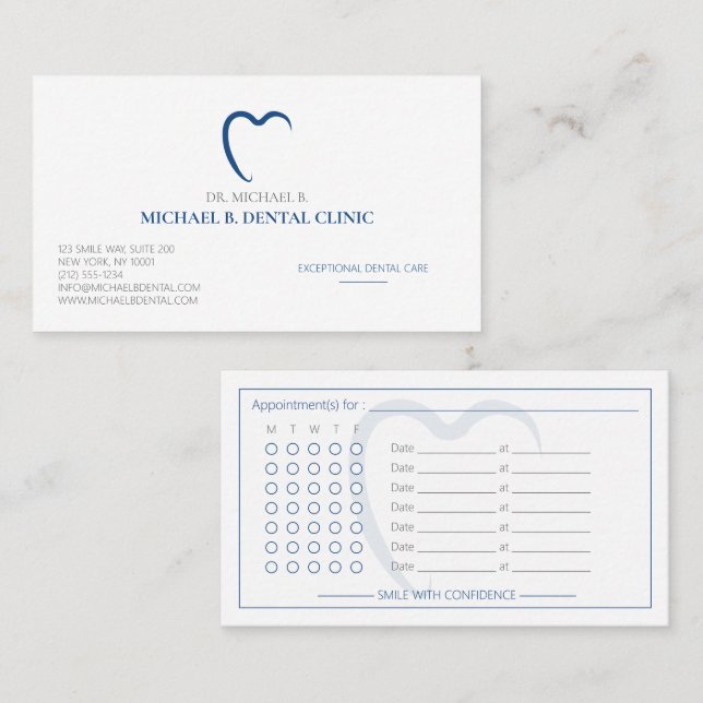 Formal Navy Dental Dentist Teeth Appointment Card (Front/Back)