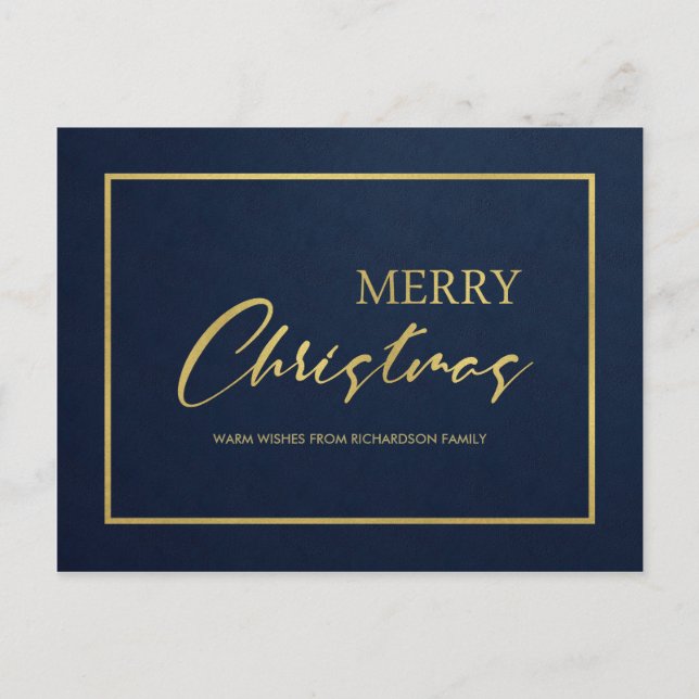 FORMAL NAVY GOLD  VELVET MINIMAL MERRY CHRISTMAS HOLIDAY POSTCARD (Front)