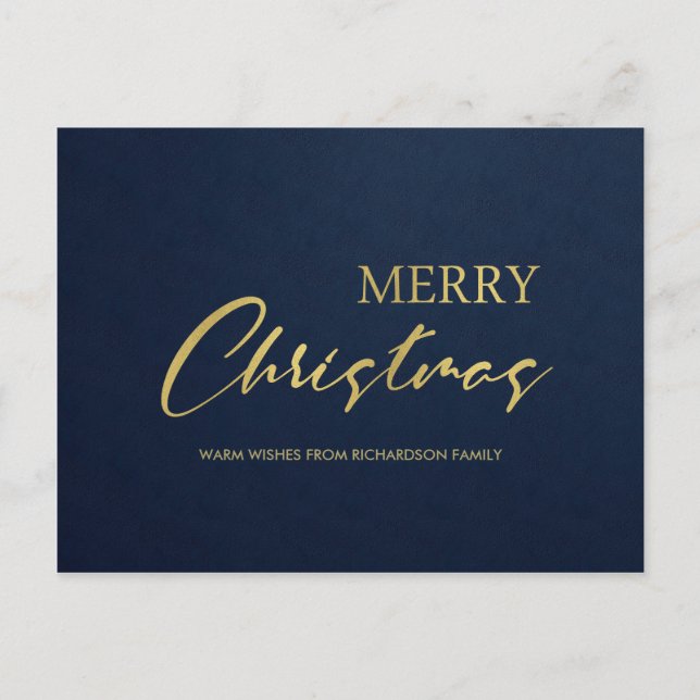 FORMAL NAVY GOLD  VELVET MINIMAL MERRY CHRISTMAS HOLIDAY POSTCARD (Front)