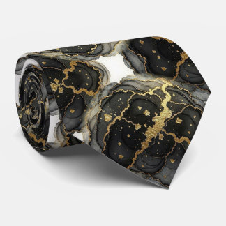 Formal Neck Tie | Marble Black, White & Gold