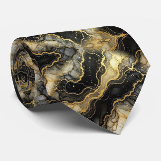 Formal Neck Tie | Marble Black, White & Gold
