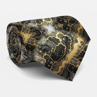 Formal Neck Tie | Marble Black, White & Gold