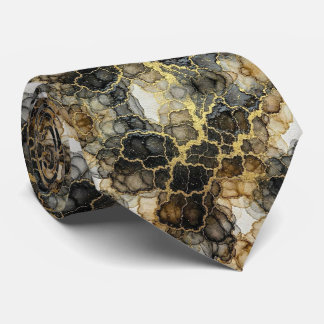 Formal Neck Tie | Marble Black, White & Gold