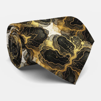 Formal Neck Tie | Marble Black, White & Gold
