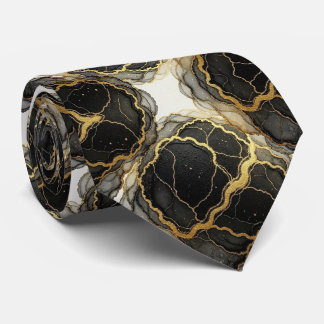 Formal Neck Tie | Marble Black, White & Gold