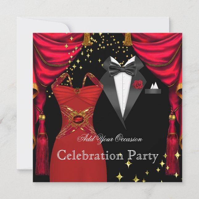 Formal Party Elegant Tuxedo Red Dress Event 2 Invitation (Front)