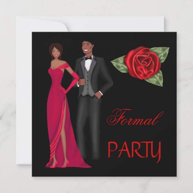 Formal Party Gold Black Red Dress Black tie Invitation (Front)