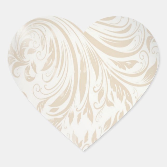 Formal Pearl White Damask Wedding Favour Heart Sticker (Front)