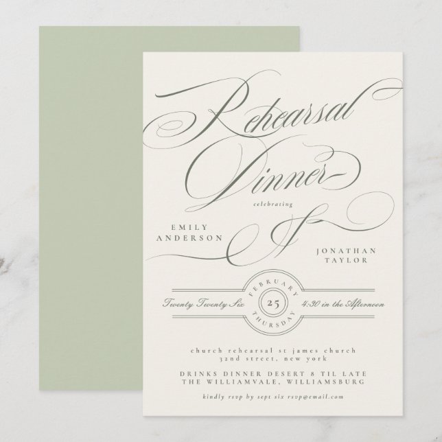 Formal Pistachio Rehearsal Dinner Invitation (Front/Back)