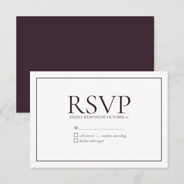 Formal Plum Classic Wedding RSVP (Front/Back)
