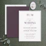 Formal Plum Purple Monogram Calligraphy Wedding Invitation<br><div class="desc">Are you looking for a modern, formal, and elegant wedding invitation? Look no further than our Elegant Formal Plum Purple Monogram Calligraphy Wedding Invitation! This beautiful invite features your personalised monogram in plum purple and your personal details accented with modern hand lettered calligraphy. The back of the card features a...</div>