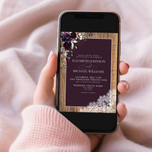 Formal Plum Purple Rustic Wood Script Wedding Invitation