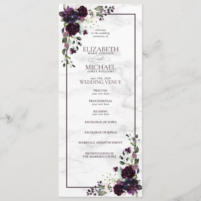 Formal Plum Purple Watercolor Wedding Program (Front)