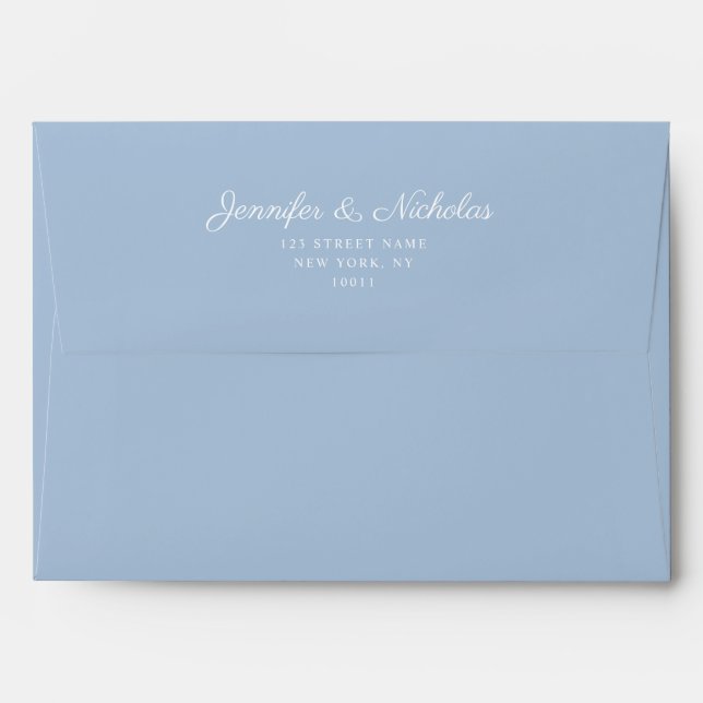 Formal Powder Blue Script Wedding Address Envelope (Back (Top Flap))