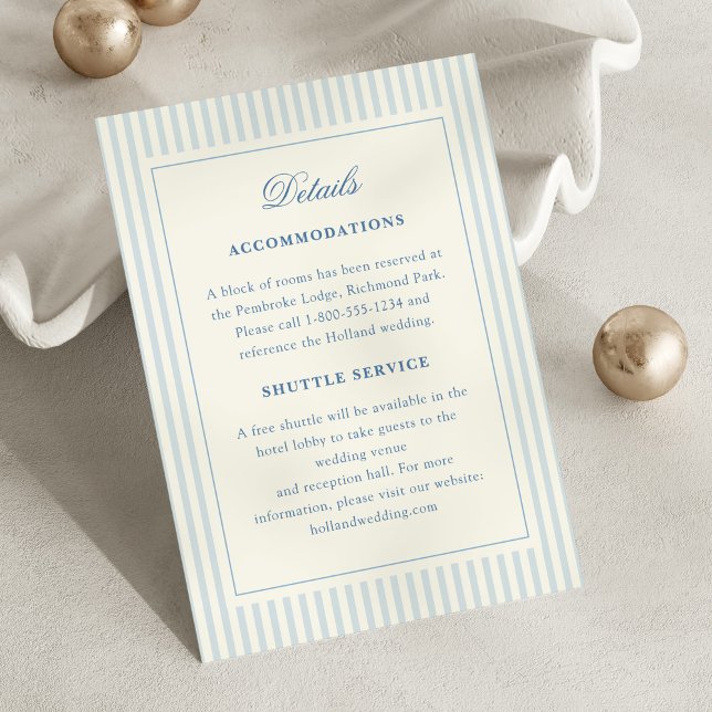 Formal Preppy French Blue Stripes Directions Enclosure Card (classic blue stripes details wedding enclosure card)