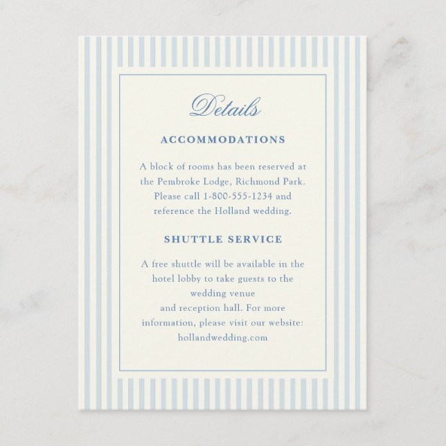 Formal Preppy French Blue Stripes Directions Enclosure Card (Front)