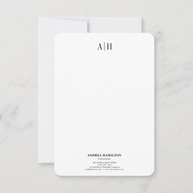 Formal Professional Two Monogram Business Thank You Card (Front)