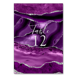Formal Purple Agate Silver Glitter Table Card