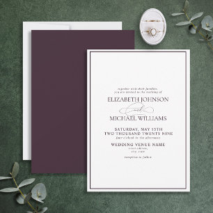 Formal Purple Classic Script Wedding Invitation