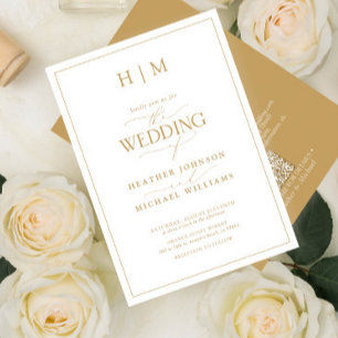 Formal QR Code Gold Monogram Calligraphy Wedding Invitation